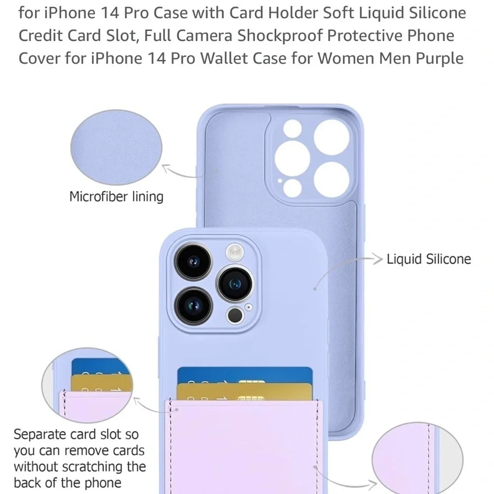 14 ProCase w/Card Holder Soft Liquid Silicone CreditCard Slot,FullCamera purple